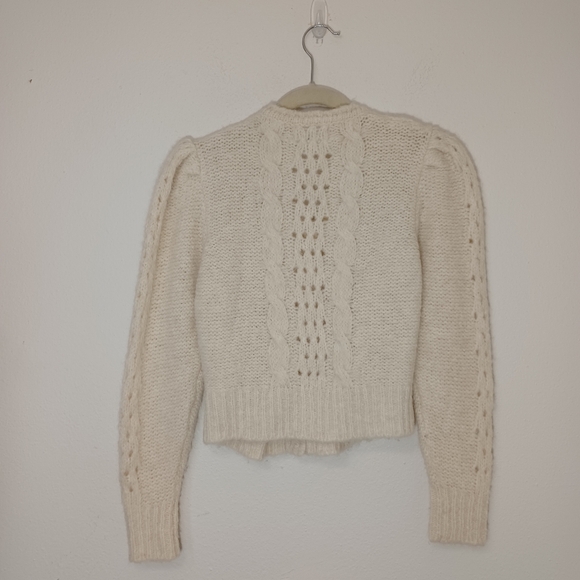 Rouje Aria Cable Knit Tie Front Alpaca Cardigan Sweater Solid Cream Ecru - Picture 8 of 8